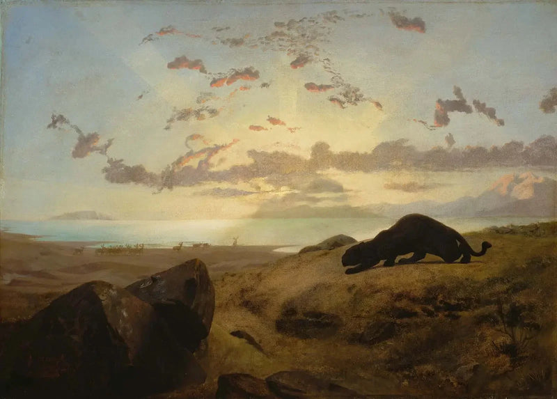 Pantera negra rastreando um rebanho de cervos - Jean-Léon Gérôme