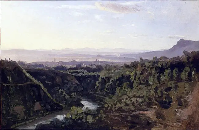 Papigno, margens escarpadas e arborizadas - Jean-Baptiste Camille Corot
