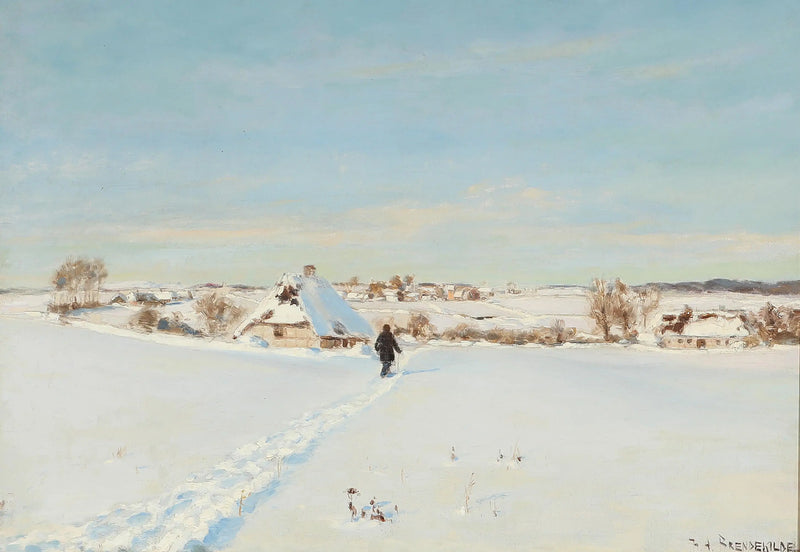 Em um belo dia de inverno, um homem caminha em direção a uma fazenda. - H. A. Brendekilde