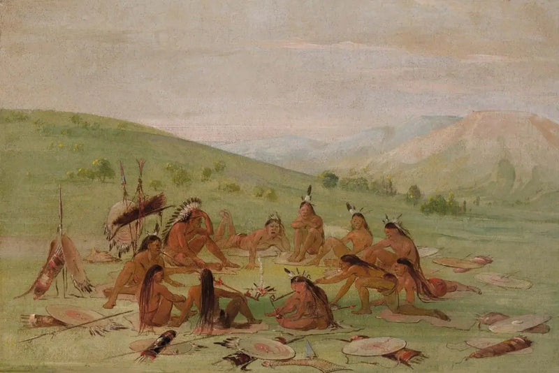 Partida da guerra a pé no conselho, Mandan - George Catlin