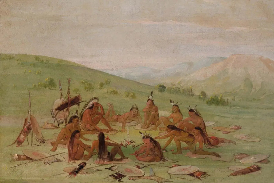 Partida da guerra a pé no conselho, Mandan - George Catlin