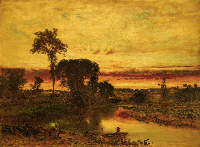 Paisagem ao pôr do sol, Medfield - George Inness