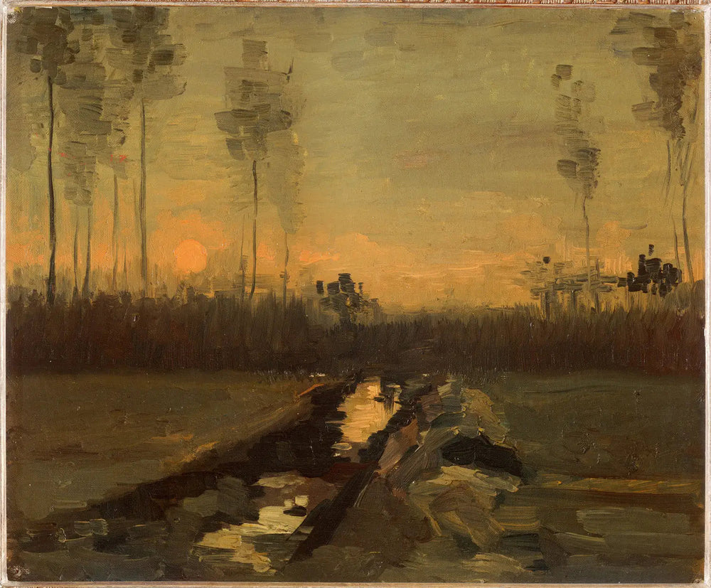 Reproduction du tableau « Paysage au coucher du soleil - Vincent van Gogh » par Alpha Reproduction en peinture à l’huile