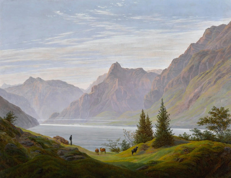 Paisagem no lago da montanha, manhã - Caspar David Friedrich