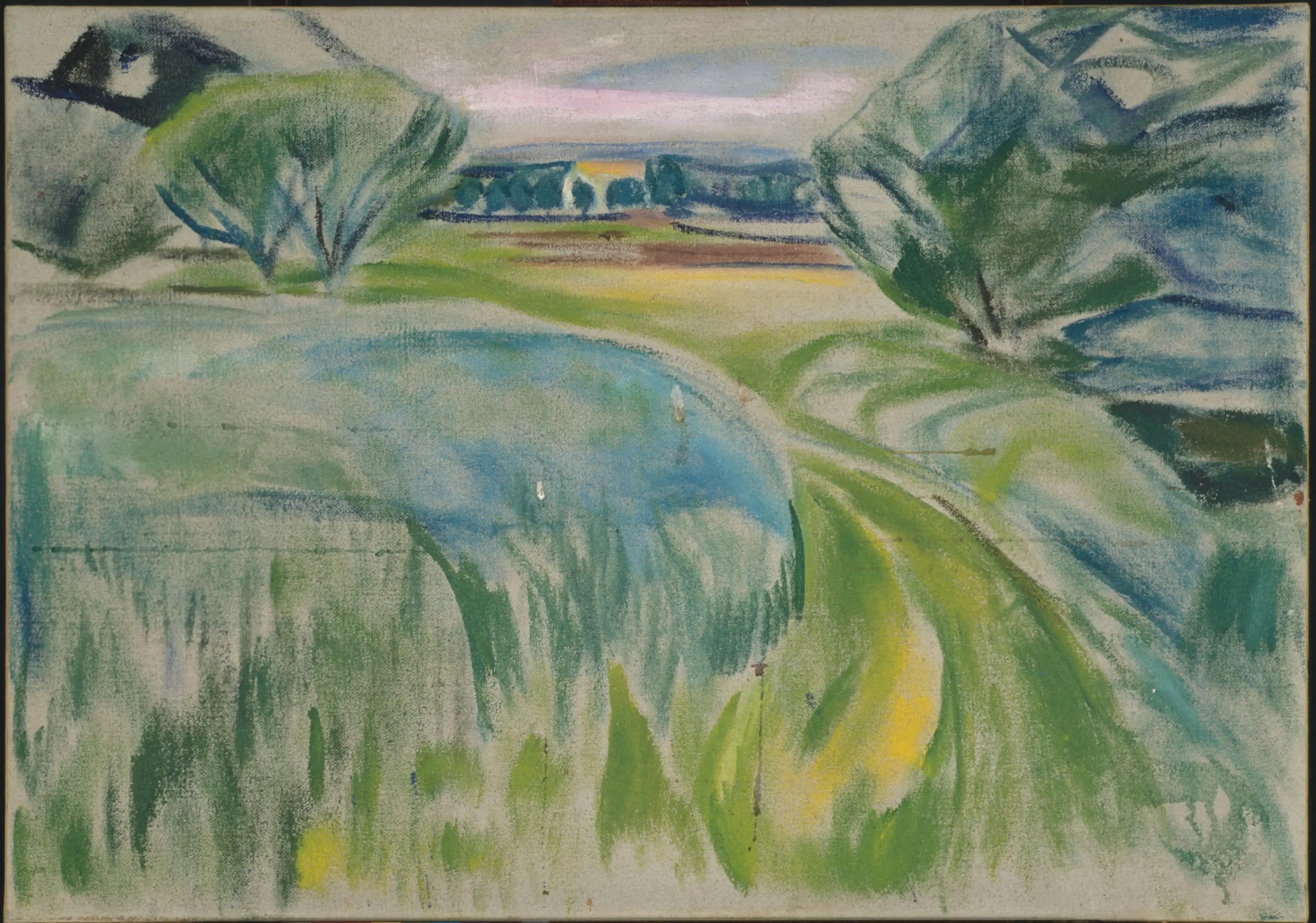 Reproduction du tableau « Paysage aux champs verts - Edvard Munch » par Alpha Reproduction en peinture à l’huile