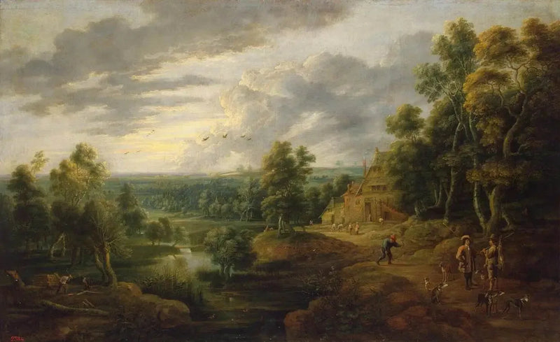 Paisagem com árvore à beira de um rio - David Teniers Júnior