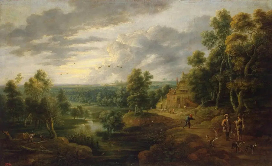 Paisagem com árvore à beira de um rio - David Teniers Júnior