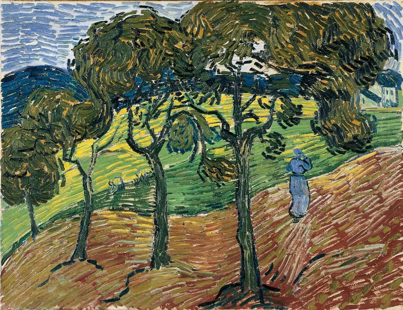 Paisagem com árvores e personagens - Vincent van Gogh