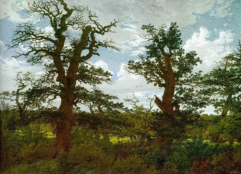 Paisagem com carvalhos e um caçador - Caspar David Friedrich