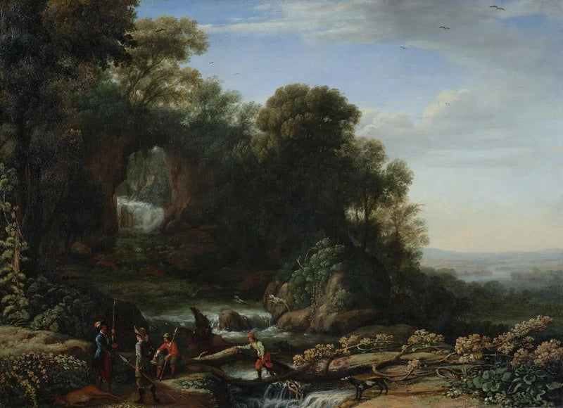 Paisagem com cachoeira e caçadores - Claude Lorrain
