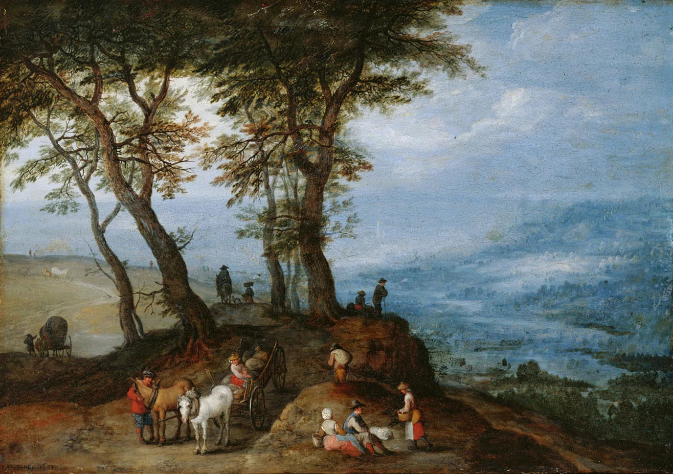 Paysage avec des agriculteurs d'aller à un marché - Jan Brueghel l'Ancien image 1 reproduction d’œuvre d’art à l’huile
