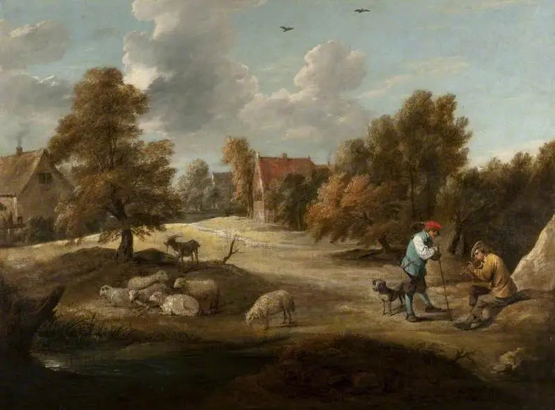 Paisagem com pastores fora de uma aldeia - David Teniers, o Jovem