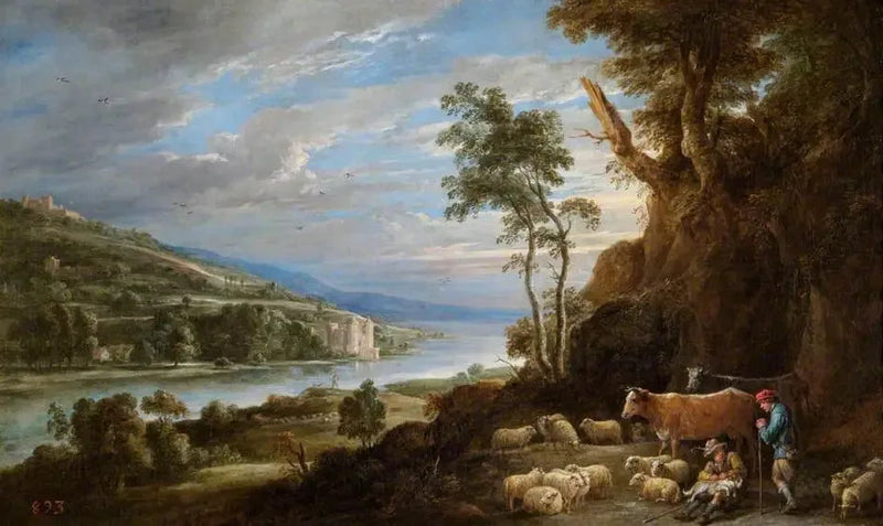 Paisagem com pastores e uma vista distante de um castelo - David Teniers, o Jovem