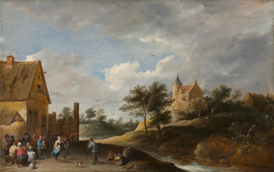 Paisagem com camponeses dançando - David Teniers, o Jovem