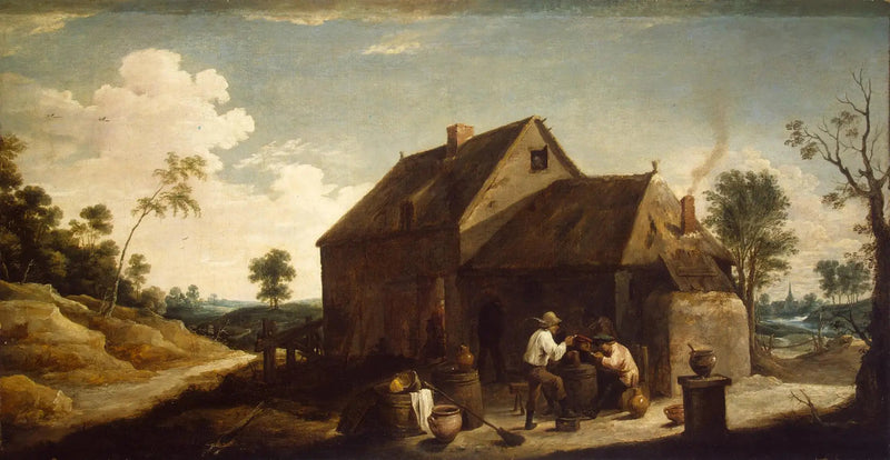 Paisagem com camponeses em frente a uma pousada - David Teniers, o Jovem