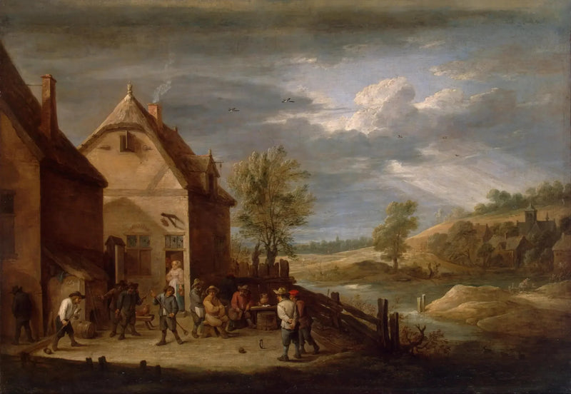 Paisagem com camponeses jogando boliche - David Teniers, o Jovem
