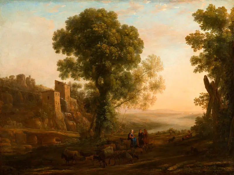 Paisagem com camponeses retornando com seus rebanhos - Claude Lorrain