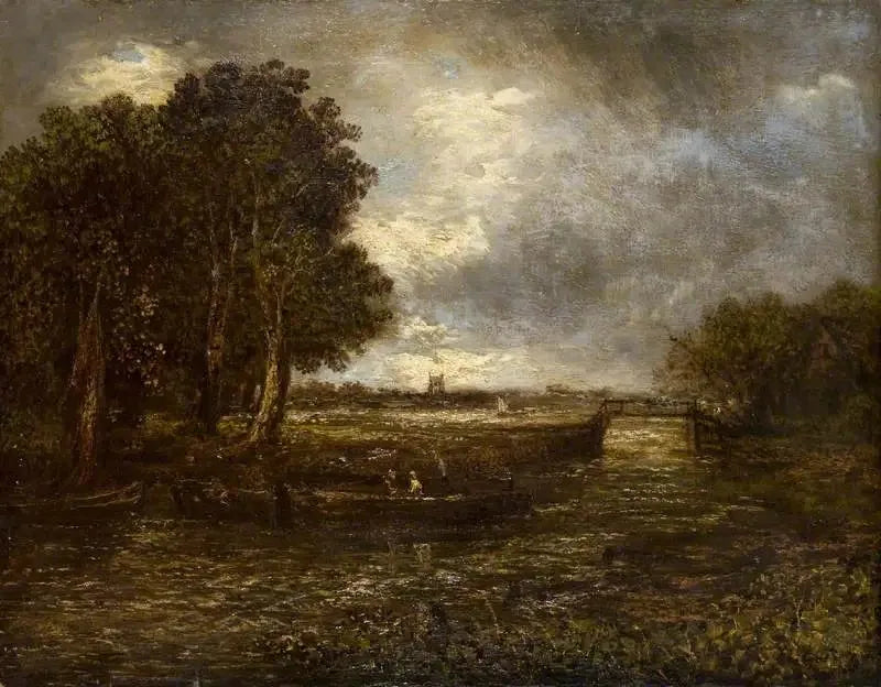 Paisagem com barcaças em um rio - John Constable