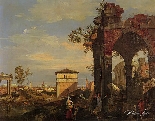 Paysage avec des ruines - Giovanni Antonio Canal - Reproductions de tableaux et peintures haut de gamme