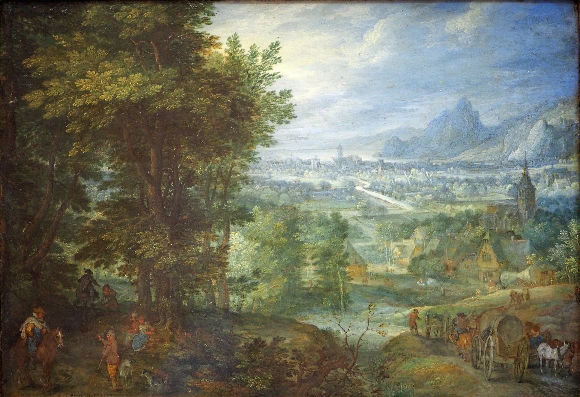 Paysage avec des voyageurs - Jan Brueghel l'Ancien image 1 tableau peint à l’huile sur toile