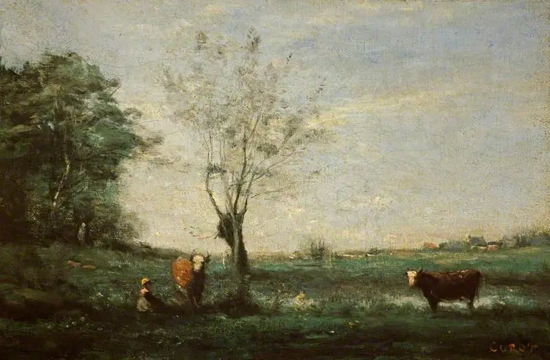 Paisagem com duas vacas - Jean-Baptiste Camille Corot