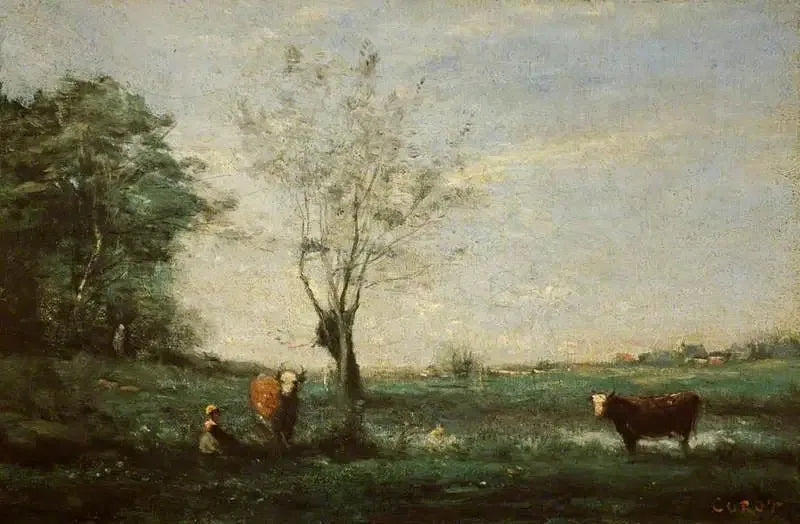 Paisagem com duas vacas - Jean-Baptiste Camille Corot