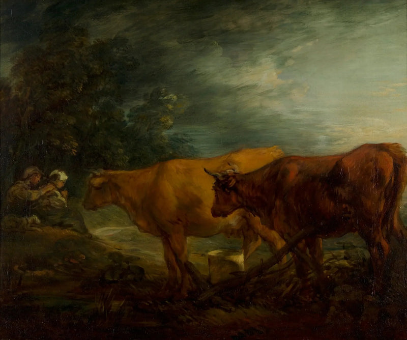 Paisagem com duas vacas, um pastor e uma vaca leiteira - Thomas Gainsborough