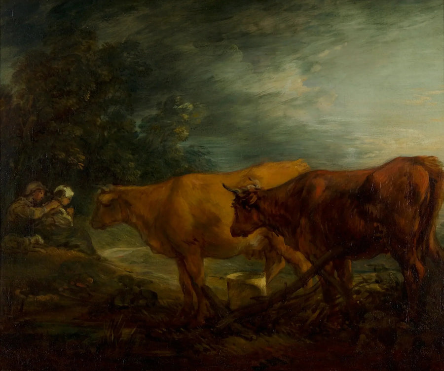 Paisagem com duas vacas, um pastor e uma vaca leiteira - Thomas Gainsborough