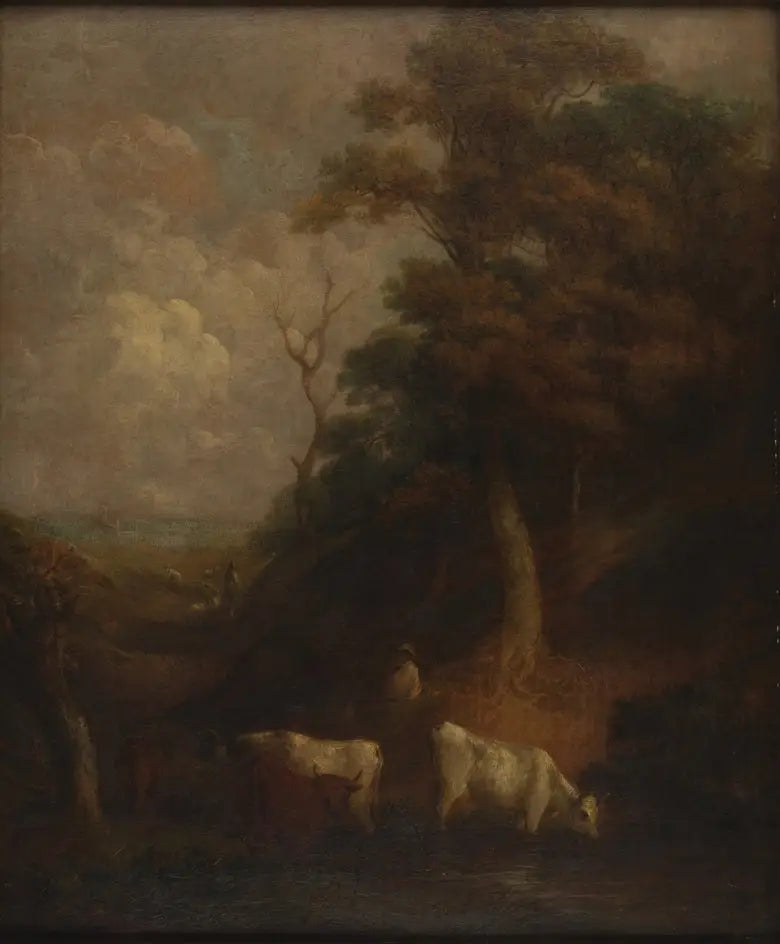 Paisagem com gado e um lago - Thomas Gainsborough