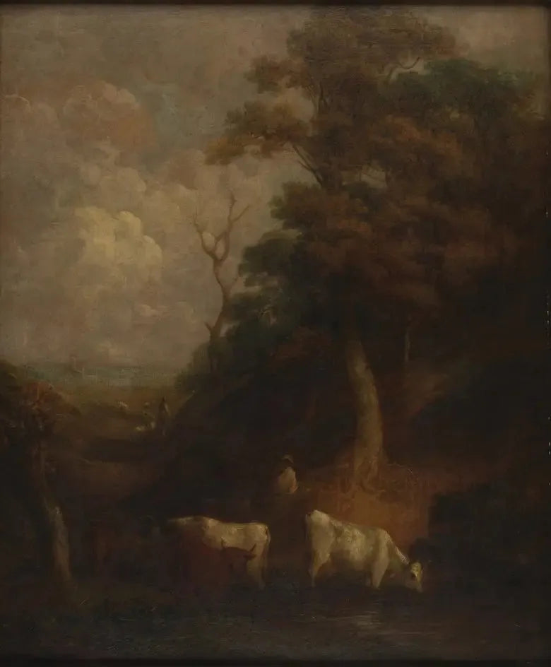 Paisagem com gado e um lago - Thomas Gainsborough