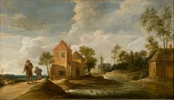 paisagem com igreja + rio - David Teniers o Jovem
