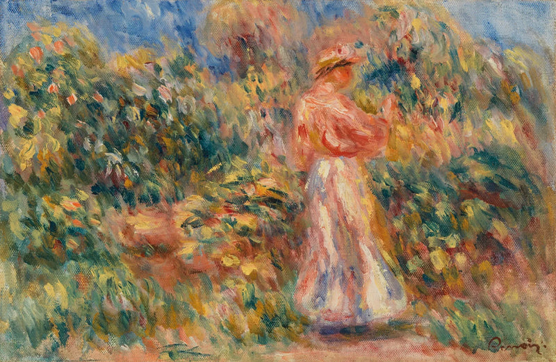 Paisagem com mulher em rosa e branco - Pierre-Auguste Renoir
