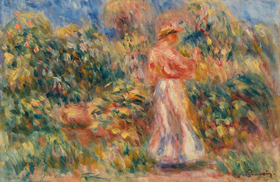 Paisagem com mulher em rosa e branco - Pierre-Auguste Renoir