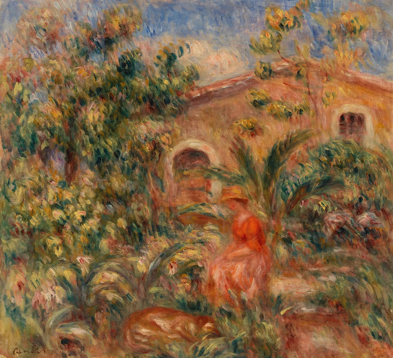 Paisagem com mulher e cachorro (Mulher e cachorro em uma paisagem) - Pierre-Auguste Renoir