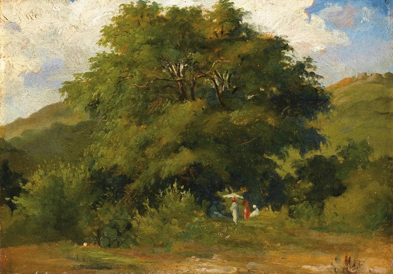 Paisagem com mulheres sob uma grande árvore - Camille Pissarro