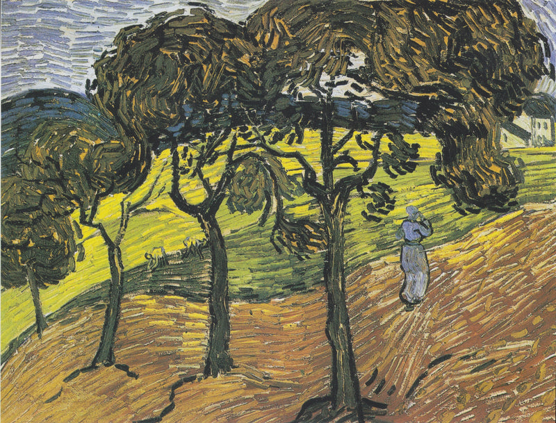 Paisagem com árvores e personagens - Vincent van Gogh