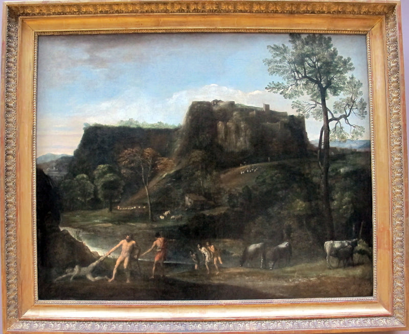 Paisagem com Hércules puxando Caco de sua caverna - Domenichino
