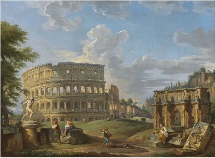 Paisagem com o Coliseu e o Arco de Constantino, Roma - Giovanni Paolo Panini