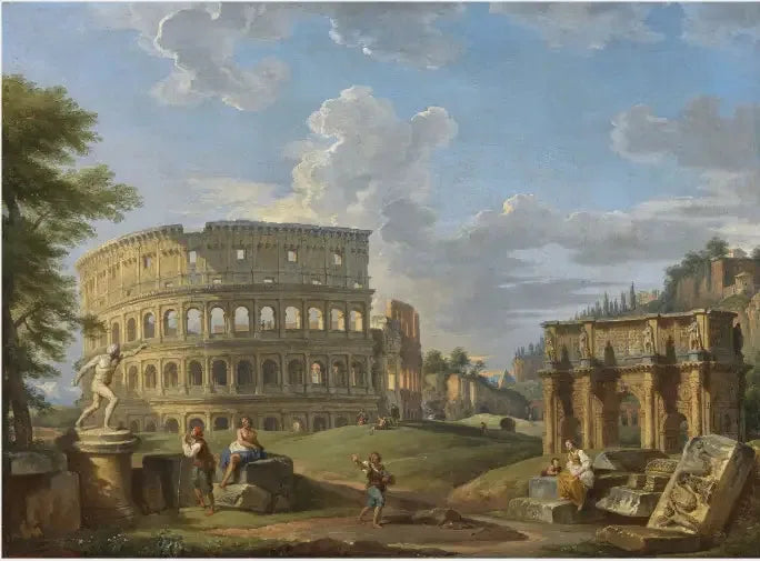 Paisagem com o Coliseu e o Arco de Constantino, Roma - Giovanni Paolo Panini