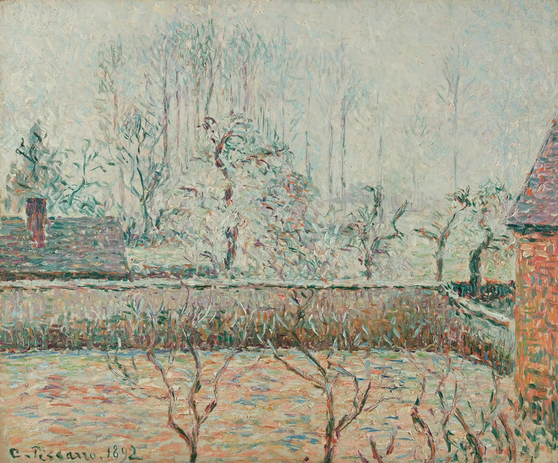 Paisagem com casas e muro, névoa e geada, Éragny - Camille Pissarro