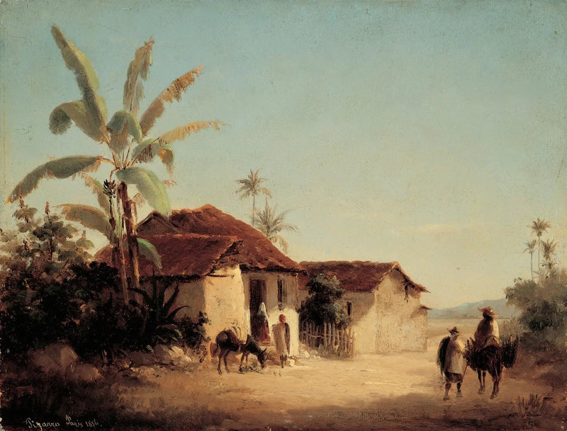 Paisagem com casebres e palmeiras - Camille Pissarro