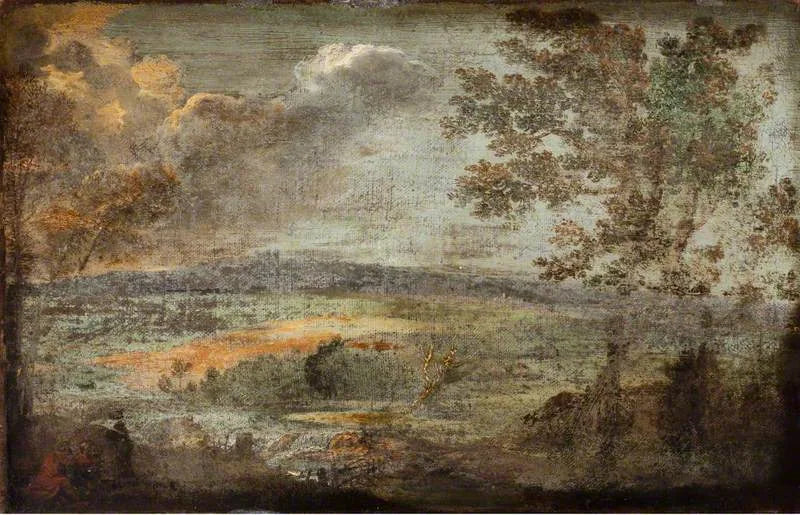 Paisagem com personagens à beira de um rio - Annibale Carracci