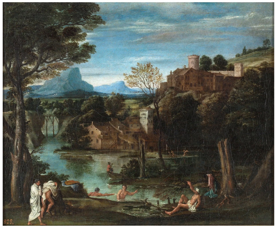 Paisagem com rio e banhistas - Annibale Carracci