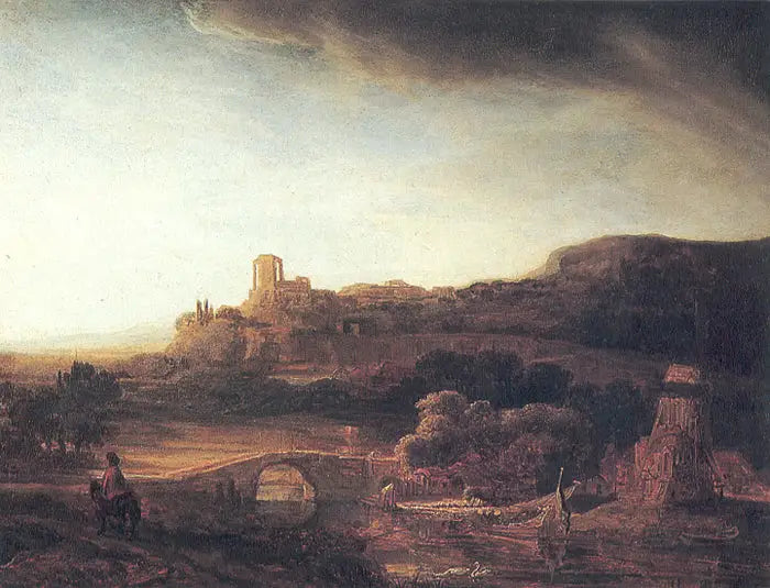 Paisagem com ruínas e moinho de vento - Rembrandt