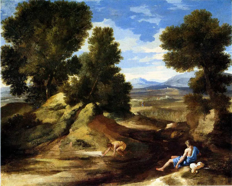 Paisagem com um homem bebendo - Nicolas Poussin