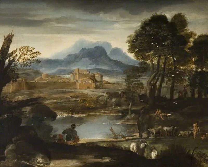 Paisagem com um lago e uma cidade fortificada - Pietro da Cortona