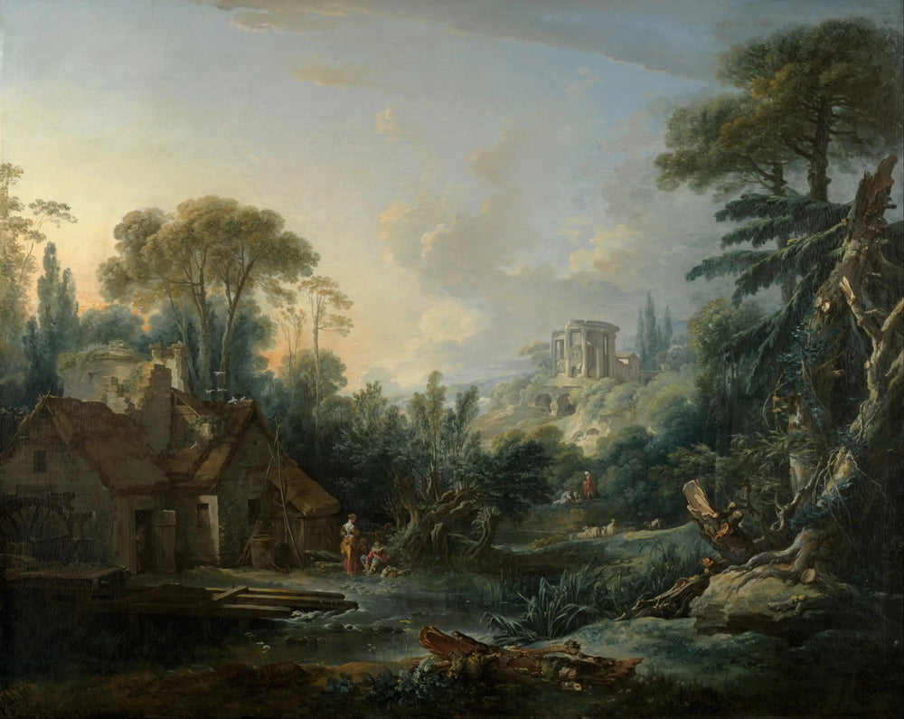 Paysage avec un moulin à eau - François Boucher image 1 tableau peint à l’huile sur toile