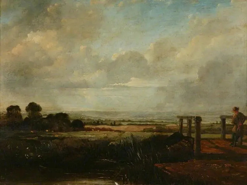 Paisagem com um pescador em uma ponte - John Constable