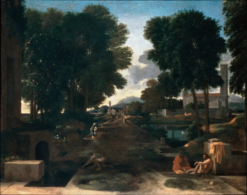 Paisagem com um viajante descansando - Nicolas Poussin