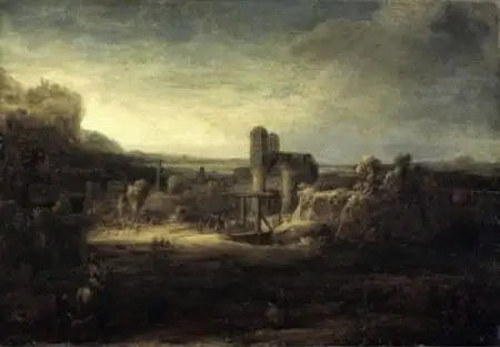 Paisagem com uma igreja - Rembrandt